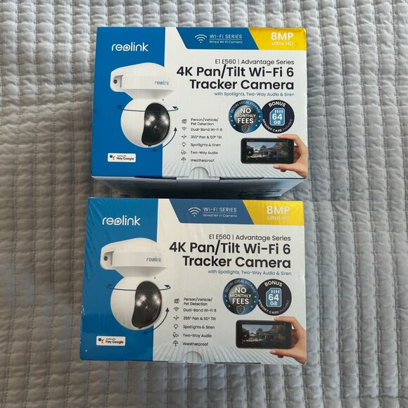 Lot of 2 Reolink E Series E560 4K Pan/Tilt Wi-Fi 6 Tracker Cameras 8MP Ultra HD - Picture 1 of 7